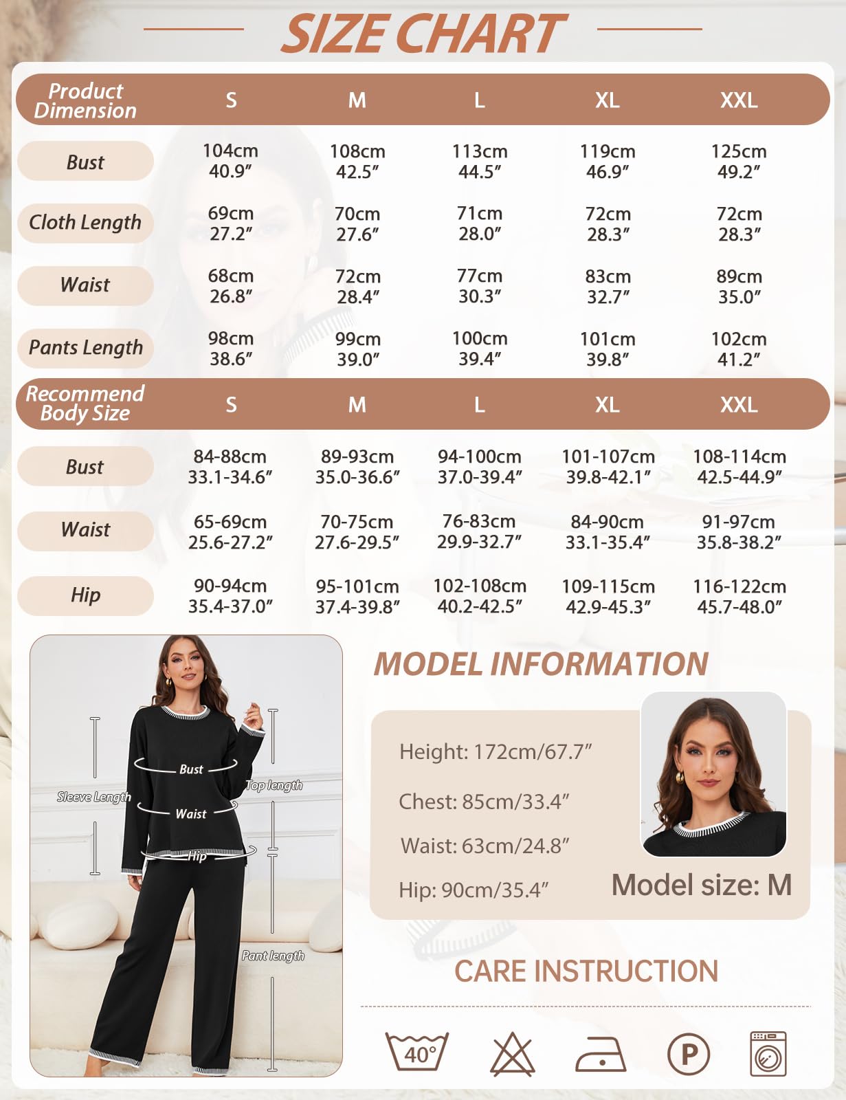TOMEEK Completo Tuta Donna Elegante Sportiva 2 Pezzi in Maglia Set di Pantaloni Maniche Lunghe Girocollo Larga e Maglione Casual Pullover Top Tuta da Casa Jogging