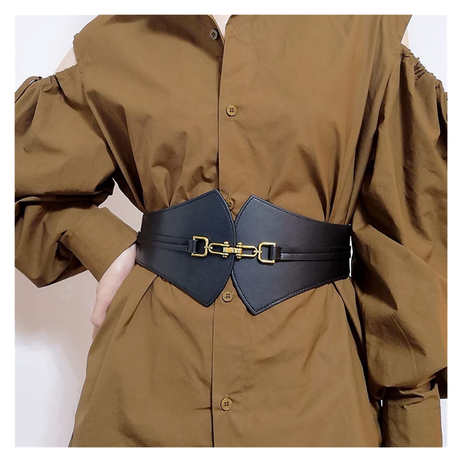 Amazon.co.jp: ファッションウエストベルト、PUレザーコルセットワイド