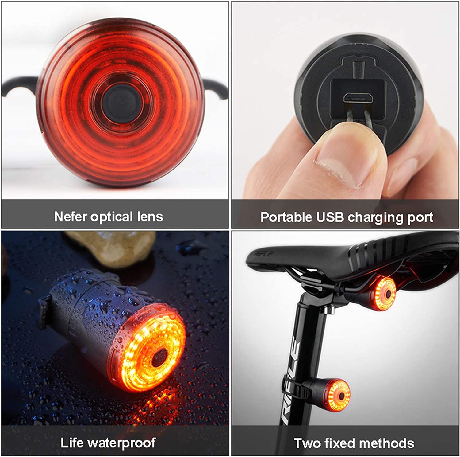 Luce posteriore for bici intelligente, luci posteriori con rilevamento del freno Luce for bici Ricaricabile Accensione/spegnimento automatico Luci for bicicletta a LED impermeabili 6 modalità d