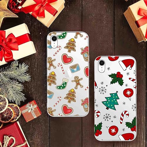 Miniatura 4 de Paquete de 2 fundas transparentes de Navidad para iPhone XR de 6.1 pulgadas, bonito patrón de bastones de caramelo de Navidad, resistente al