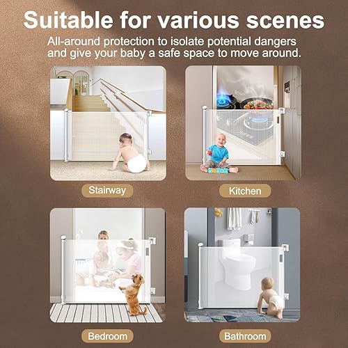 Miniatura 7 de Puertas retráctiles para bebé, puerta de malla para bebé, puertas retráctiles para perros de 33 pulgadas de alto, se extiende hasta 70 pulgadas de