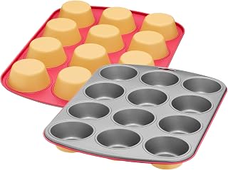 KAISER Colors 2300670836 - Teglia da forno per 12 muffin, 38 x 27 cm, antiaderente,...