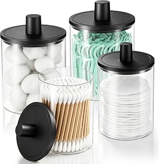 Glass Qtip Holder Dispenser - 4 Pack, Bathroom Decor and Organizer