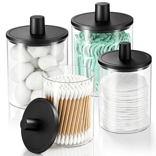 Glass Qtip Holder Dispenser - 4 Pack, Bathroom Decor and