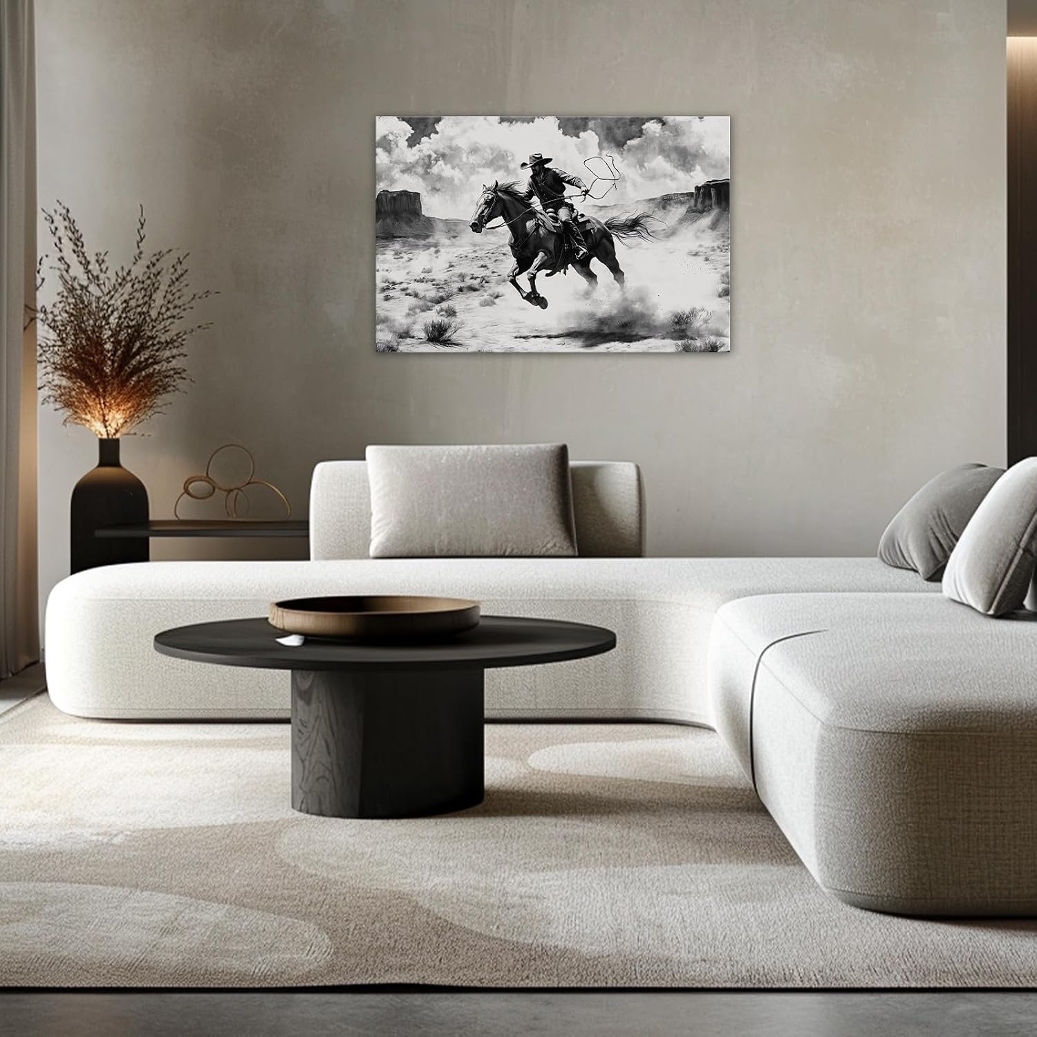 GLOKAKA Black White Cowboy Wall Art Western Riding Scen Canvas Print Rustic Western Aesthetic Decor for Living Room Bedroom Farmhouse Ranch(Artwork-1,12"x18")