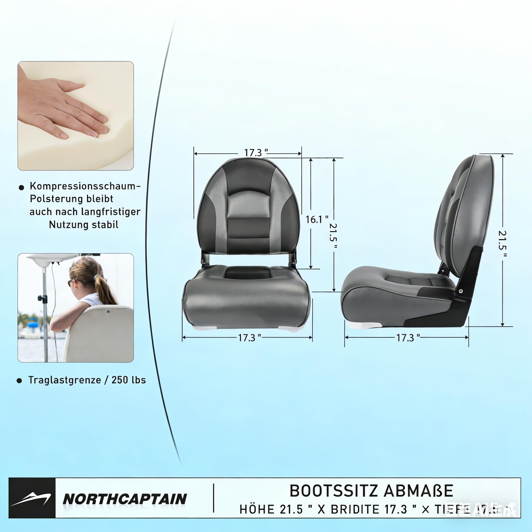Premium-Marine-Hochlehner-Bootssitze im 2er-Pack, wasserdichte Angelboot-Kapitänsitze, inklusive 4 Montageschrauben
