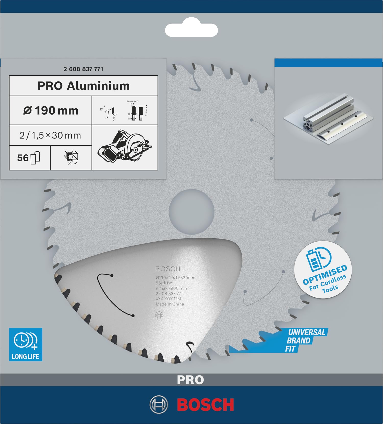 Bosch Professional Lama per sega circolare Standard for Aluminium (alluminio, 190 x 30 x 2 mm, 56 denti, accessorio per sega circolare a batteria)