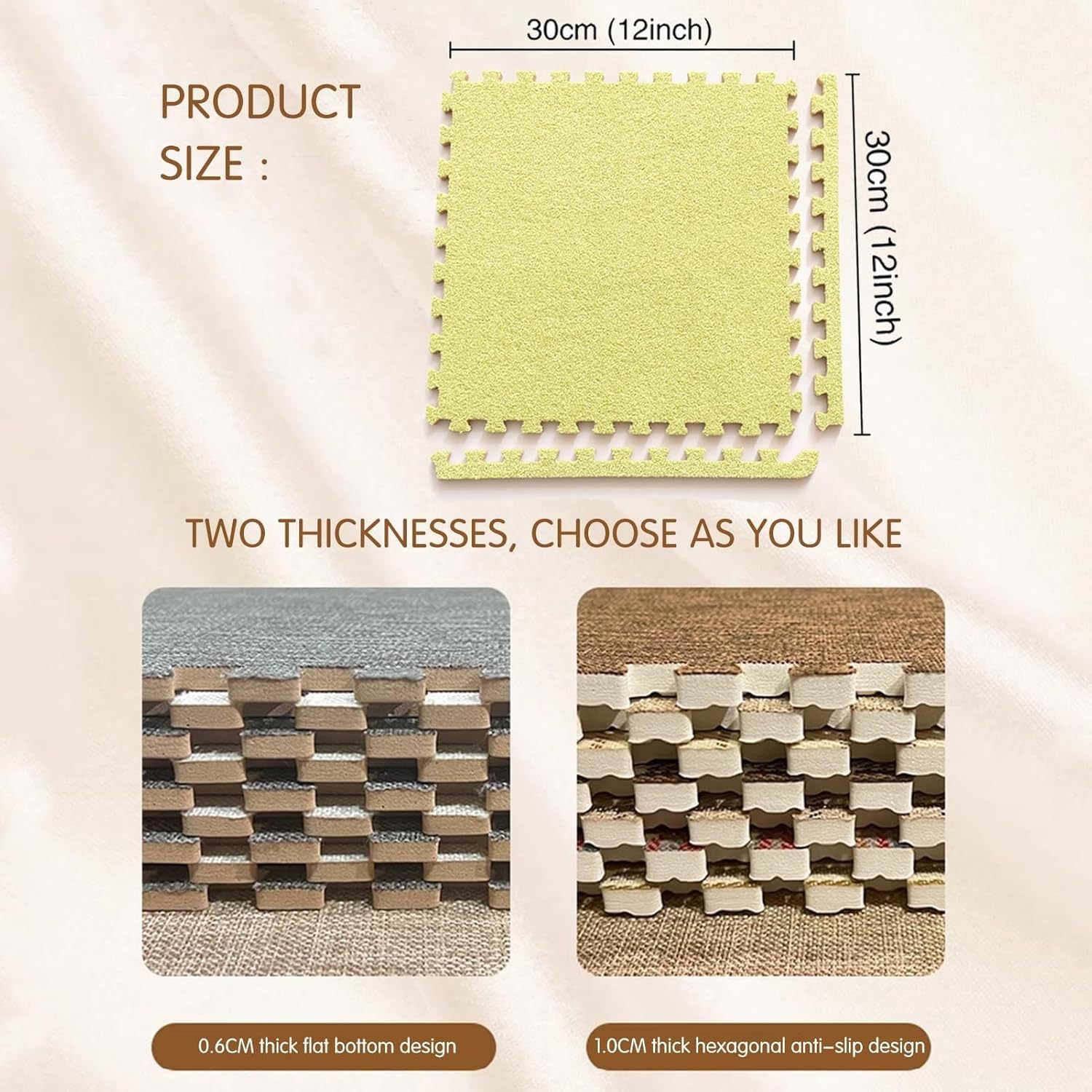 10-Pack Interlocking Foam Floor Mats - Soft Low Pile Carpet Tiles for Yoga, Exercise, Playrooms & Bedrooms - Lightweight 12x12 Inch Area Rugs (1.0cm Thick) - Durable, Non-Slip Flooring Solution