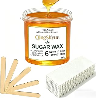 Sugar Wax Kit 180g Sugaring Kit for Hair Removal: for Legs Back Arms Chest Underarms Eyebrow Body - with Wax Strips and Wooden Sticks for Women and Men