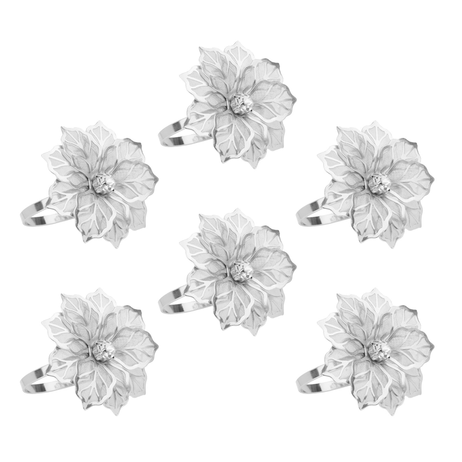Xinsheinelry Of 6 Elegant Alloy Napkin Holders with Rhinestones Detail for Weddings Parties Holidays and Special Event Sturdy Metal Napkin Rings