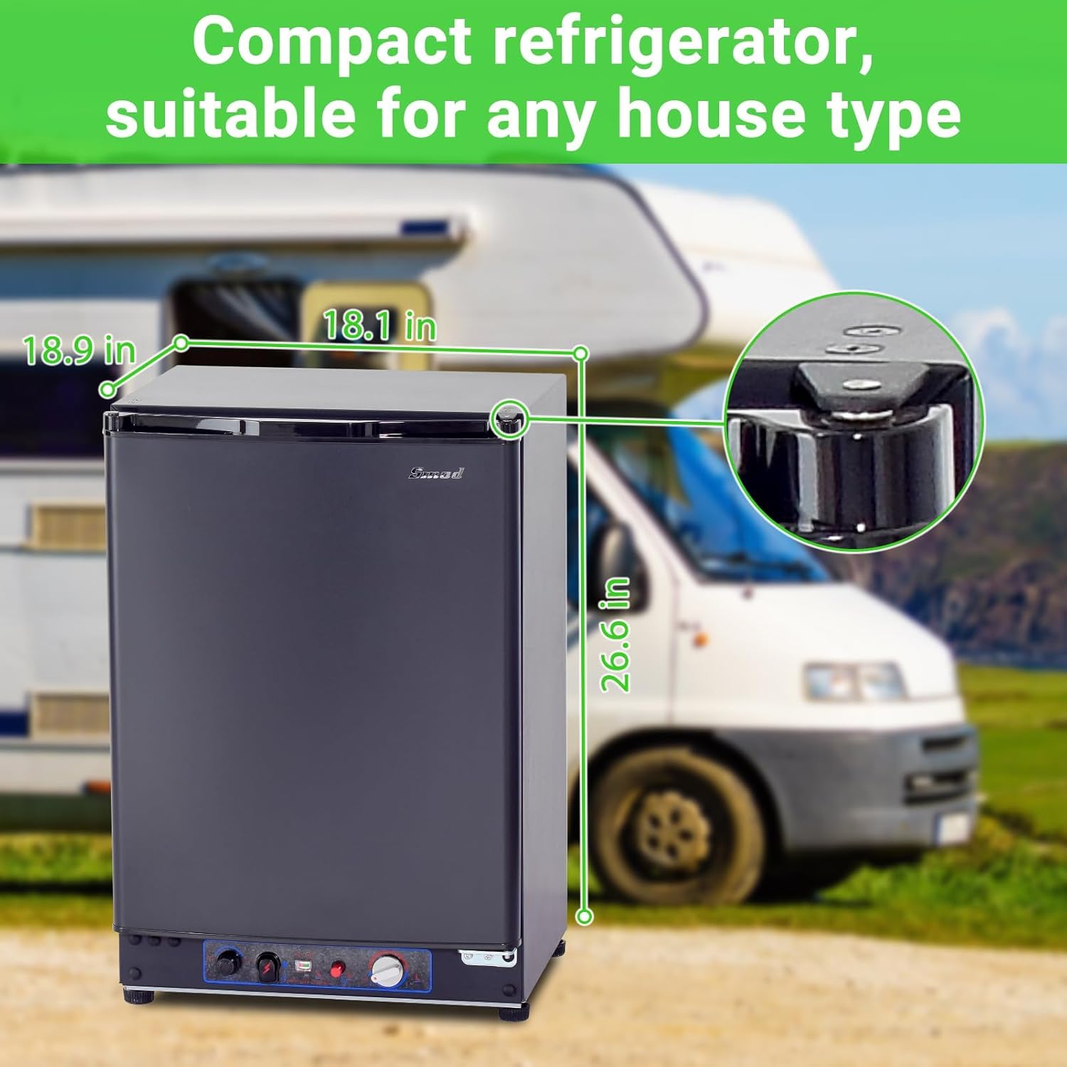 Smad Propane Refrigerator, RV Refrigerator 2.1 Cu.ft 3 Way LPG/110V/12V, Gas Fridges without Freezer, Semi Truck Fridges for Outdoor Kitchen, Camper, Semi Truck, Camper van, Travel