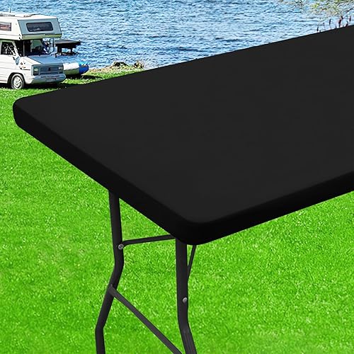 Miniatura 57 de homing Paquete de 2 manteles rectangulares elásticos ajustables de 6 pies, tela impermeable, mantel de poliéster lavable para picnic, campamento, al