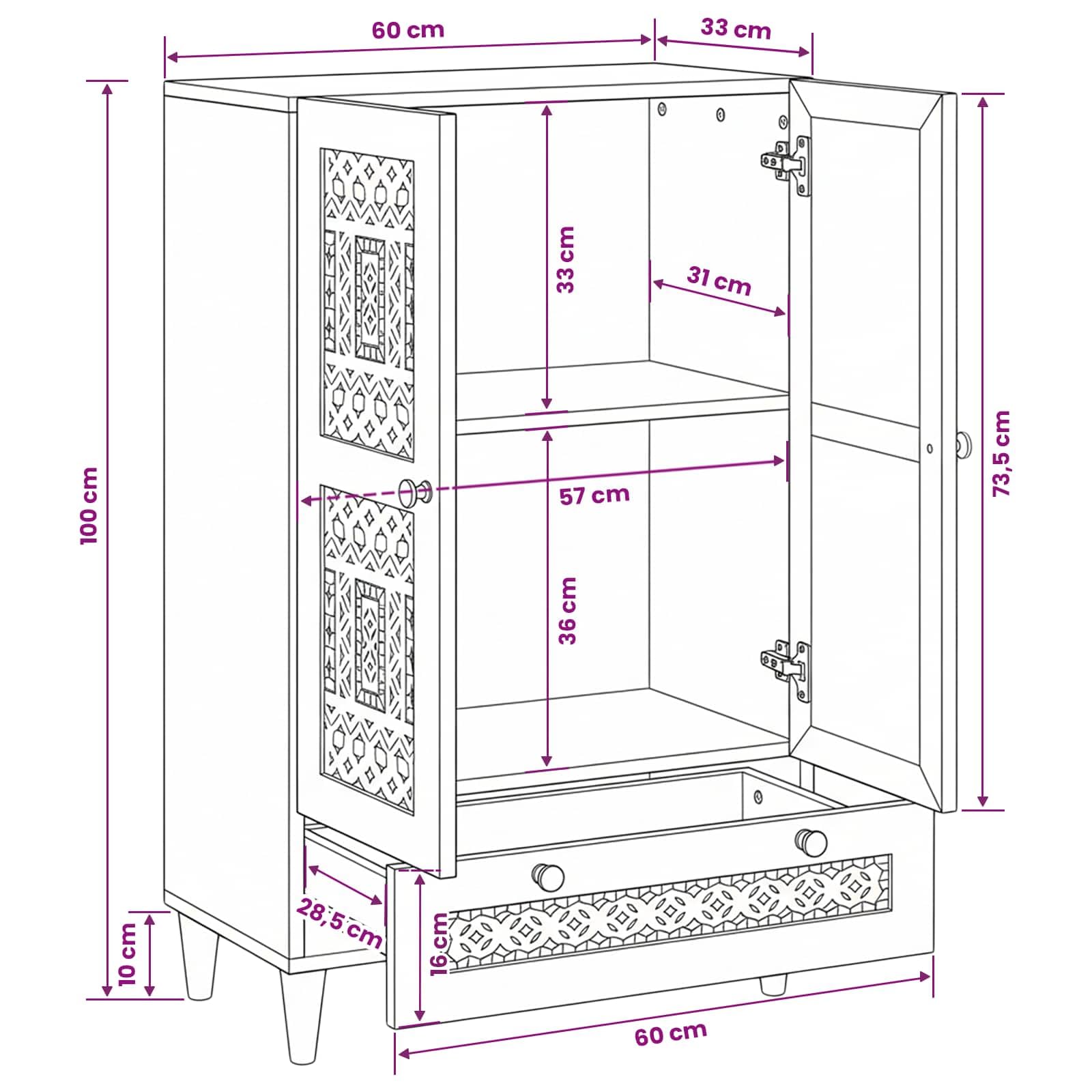 vidaXL Haut Armoire Blanc 60 x 33 x 100 cm Bois de manguier Massif, Buffet Fonctionnel, Meuble de Rangement Moderne, élégant en Bois de Mangue, Parfait pour Salle à Manger