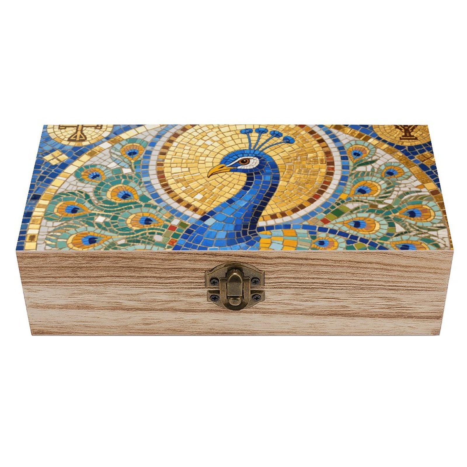 asbwuo Peacock Mosaic Art Wooden Keepsake Box Storage Boxes with Hinged Lid