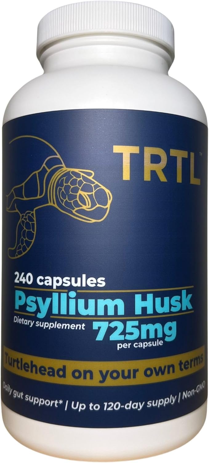 TRTL Psyllium Husk Capsules – 240ct | Fiber Supplement for Gut Health Support & Digestive Regularity | Packaged & Tested in USA, Non-GMO | 2.2g Fiber per Serving