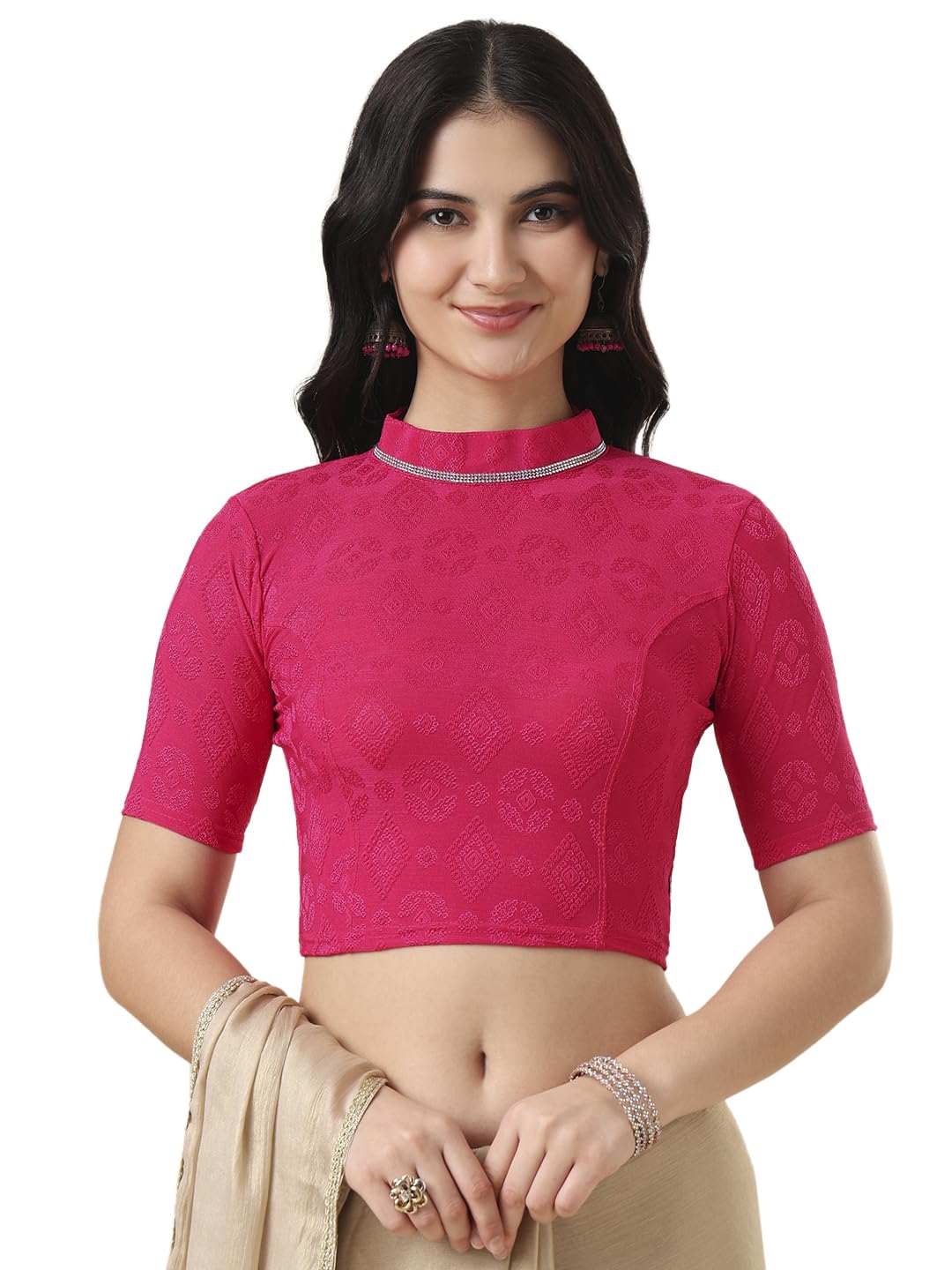 salwar studio Stretchable Stand Collar Neck Saree Blouse-picture-17