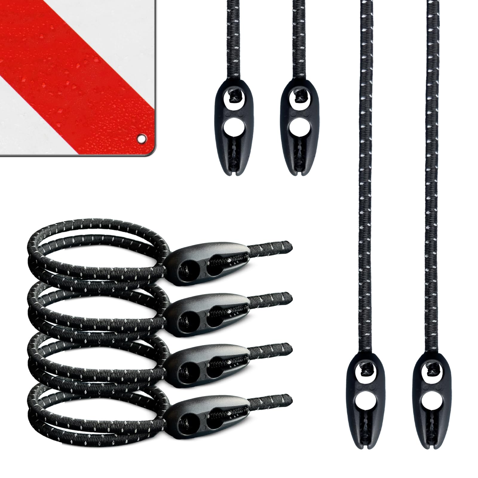 4er Set Spannseile zum Befestigen von Warntafeln | Gummispanner Befestigung Warnschild | Einstellbare Länge (Schwarz, 100 cm)