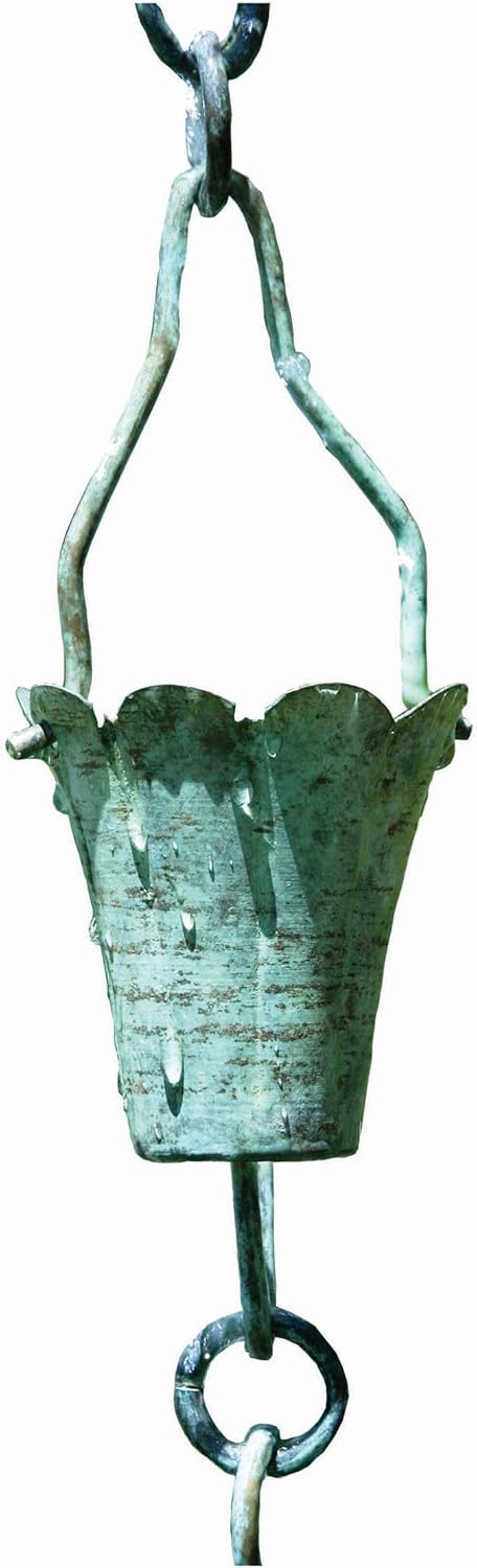 Patina Products R252 Verdigris Fluted Cup Rain Chain Full Length