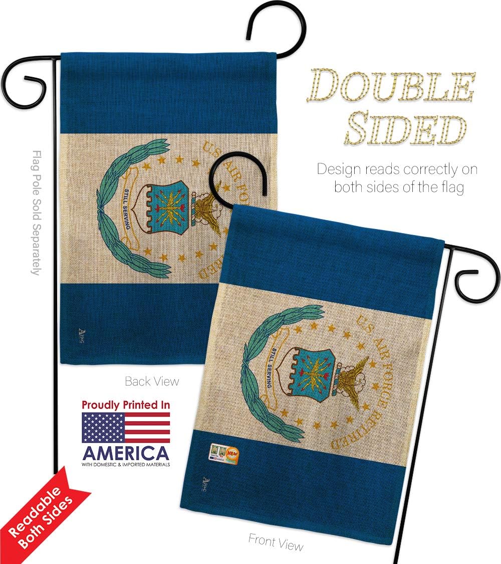 Air Force Retired Burlap Garden Flag Armed Forces USAF United State American Military Veteran Retire Official Small Decorative Gift Yard House Banner Double-Sided Made In USA 13 X 18.5