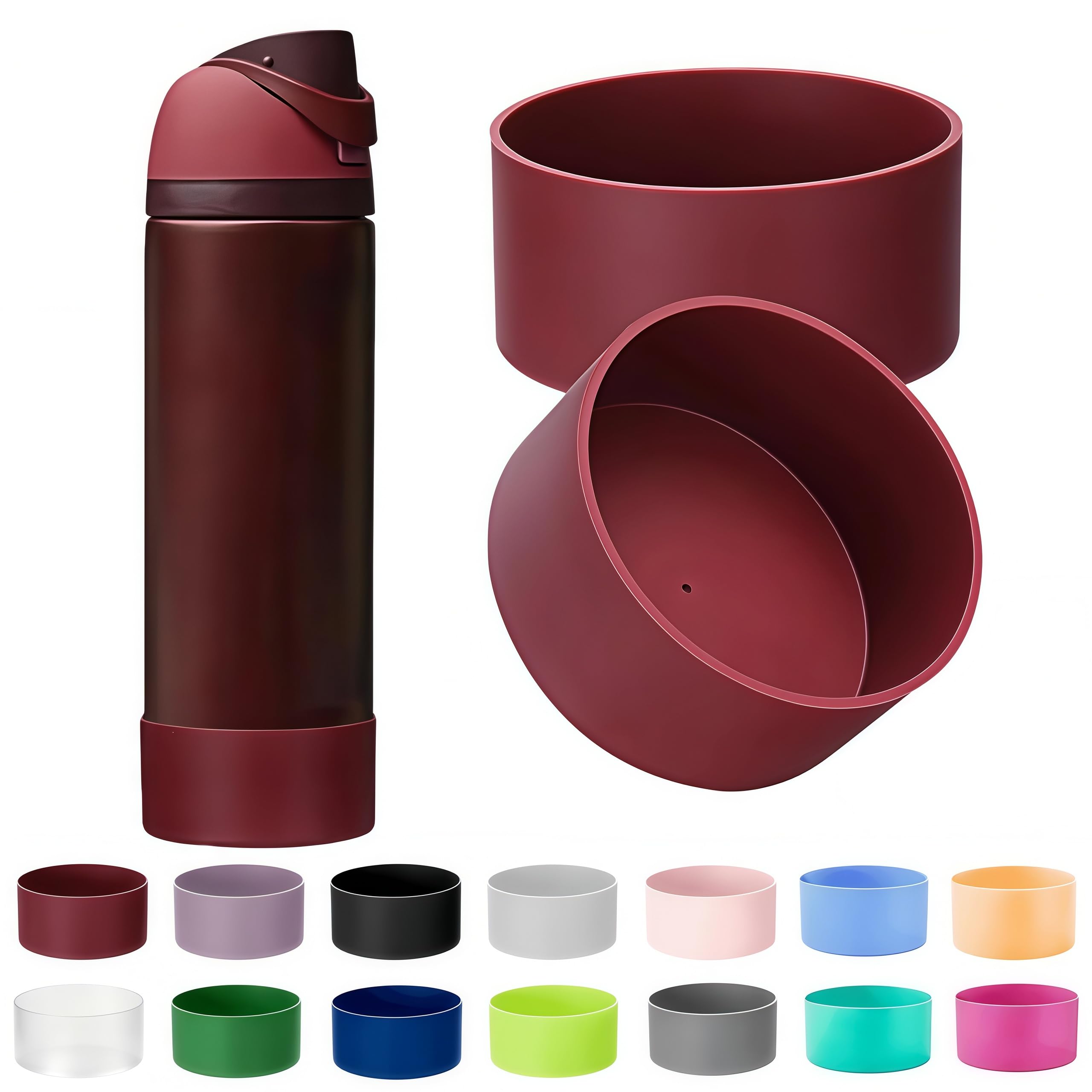 2PCS Protective Silicone Boots for Owala 24oz & 32oz FreeSip Water Bottles 24 Ounces (Pack of 2) Black Cherry