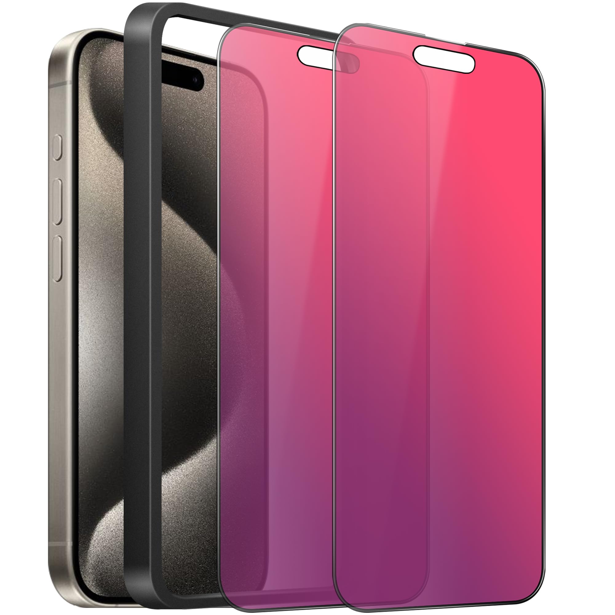2 Pack Gradient Tempered Glass for iPhone 15 Pro 6.1inch Anti Spy Anti Blue Light Eye Protection HD Ultra Clear Anti-Scratch Bubble Free
