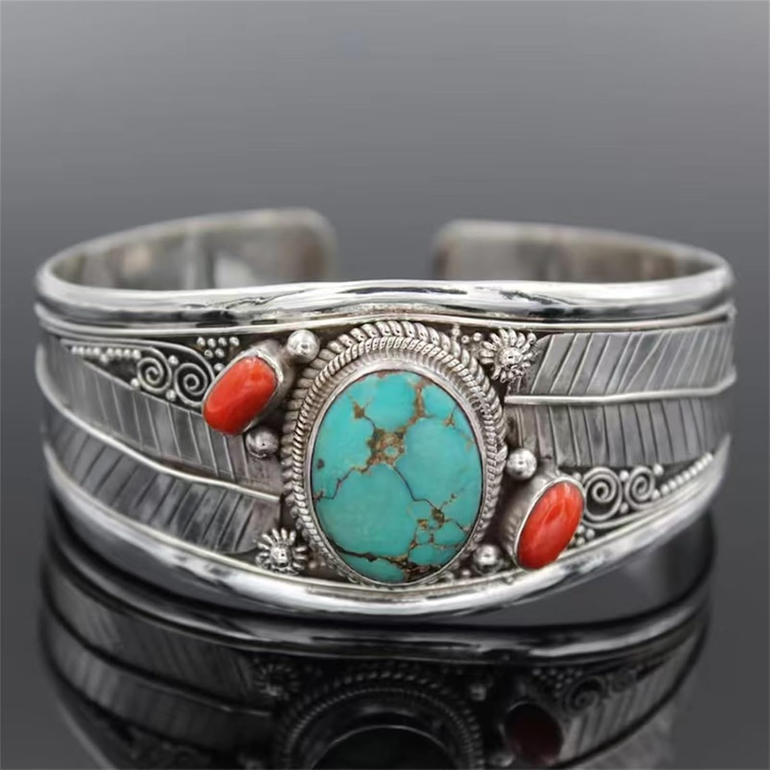 Bohemian Turquoise Cuff Bracelet for Women,Vintage Chunky Adjustable Turquoise Stone Cuff Bangle Simple Cowgirl Bangle Bracelets Minimalist Western Bracelet - Image 6