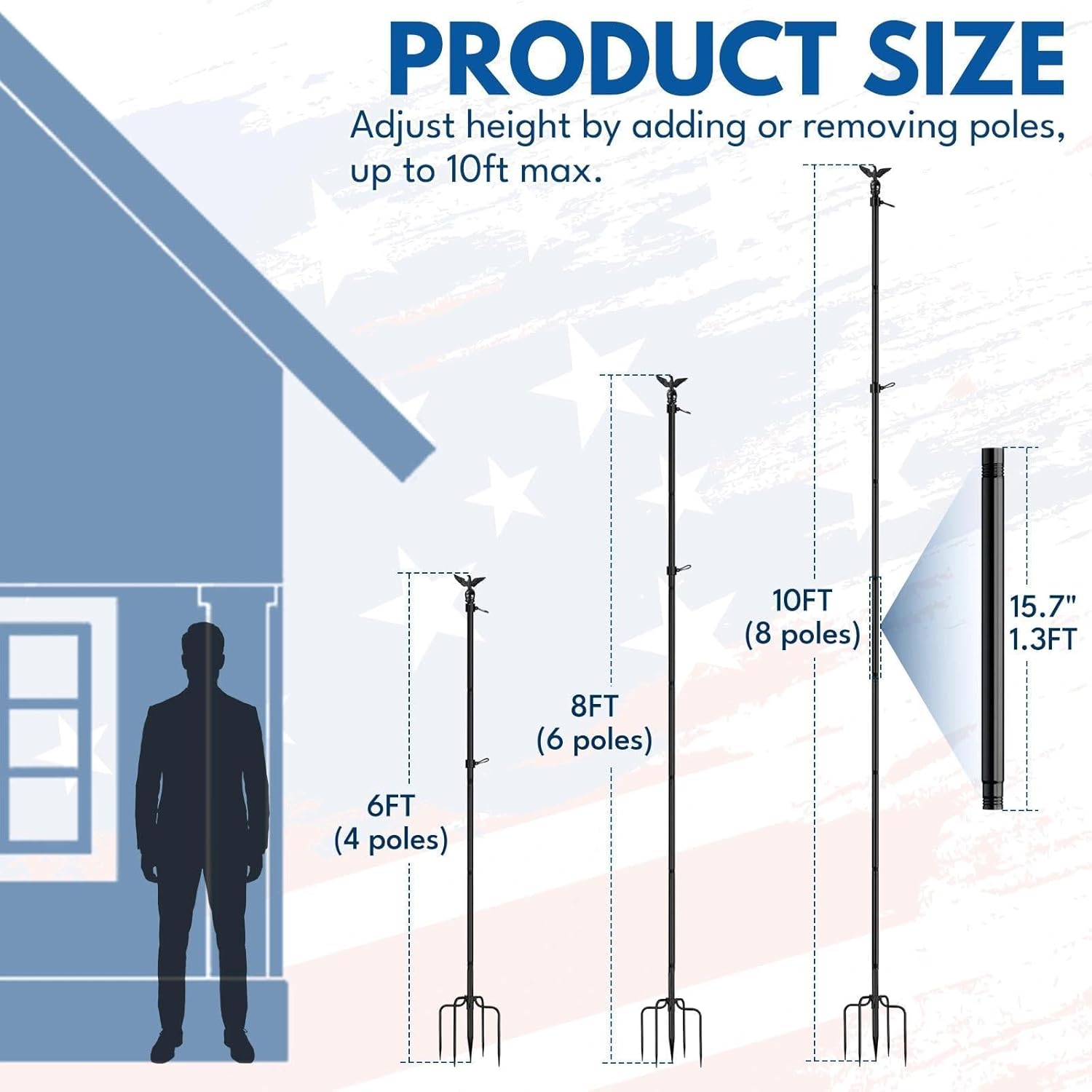 LETSTRY 10 FT In-Ground Flag Pole for Outside House, Heavy Duty Wind Resistant Flagpole with Upgraded 5-Prong Base,Portable Mount Flapoles Kit for Yard, Garden Decor, Residential Commerical, Black