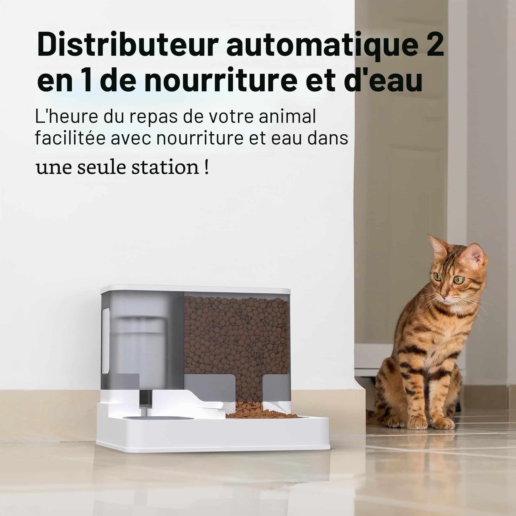 Mangeoire Automatique 2 en 1 pour Chat, Distributeur Automatique Tout-en-Un de Nourriture et d'eau, mangeoire pour Chats et Petits Chiens, Station d'alimentation à gravité de 3,8 L pour la Maison et