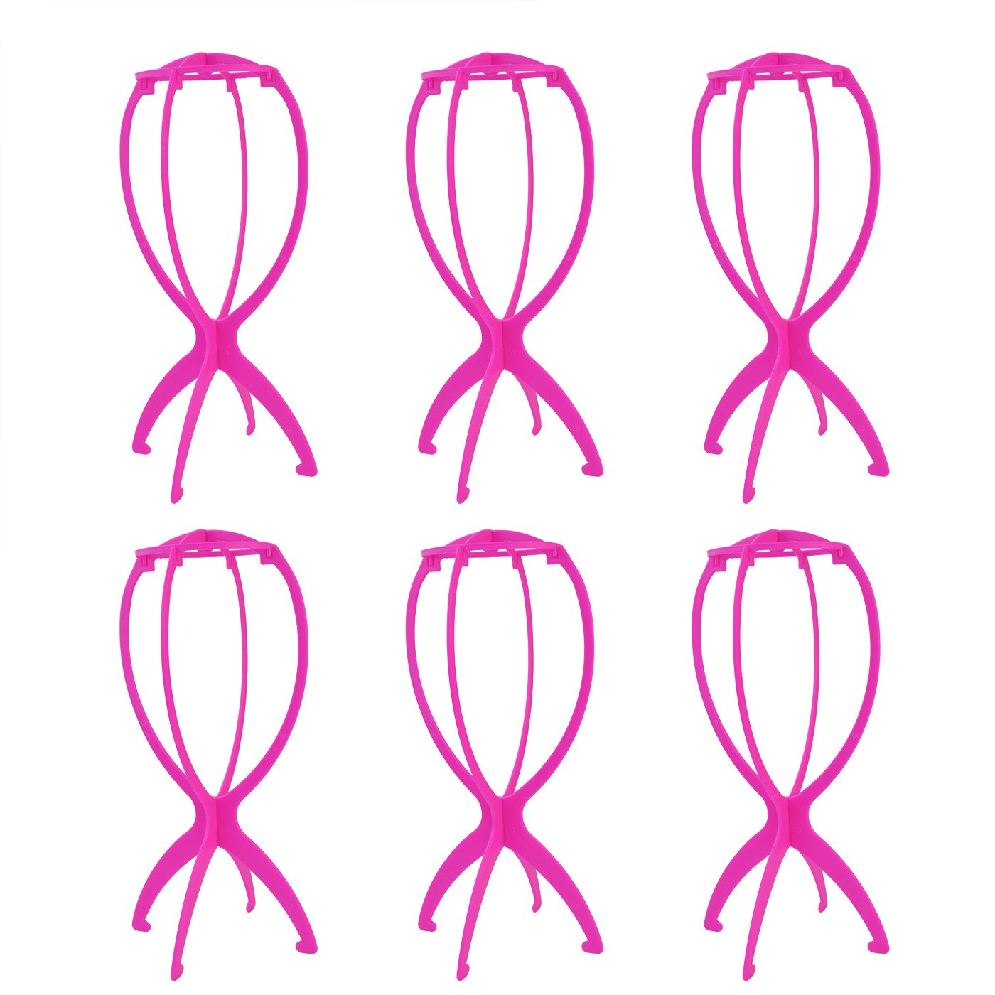 Wig Stand Holder-Rbenxia 6pcs Portable Durable Plastic Folding Wig Holder Hairpieces Display Tool Stable Wig Stand Dryer (Rose)