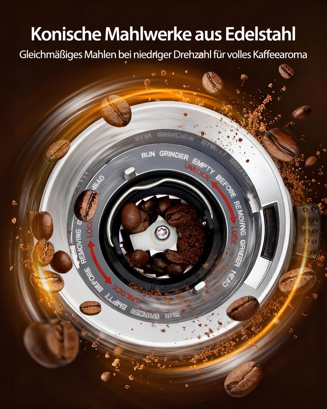 Aigostar Elektrisch Kaffeemühle mit 52 Mahleinstellungen, Kegelmahlwerk Geeignet für Espresso, Professionelle Elektrische Kaffeemühle mit Präzisem Digital Display, Edelstahl Coffee Grinder, Silber