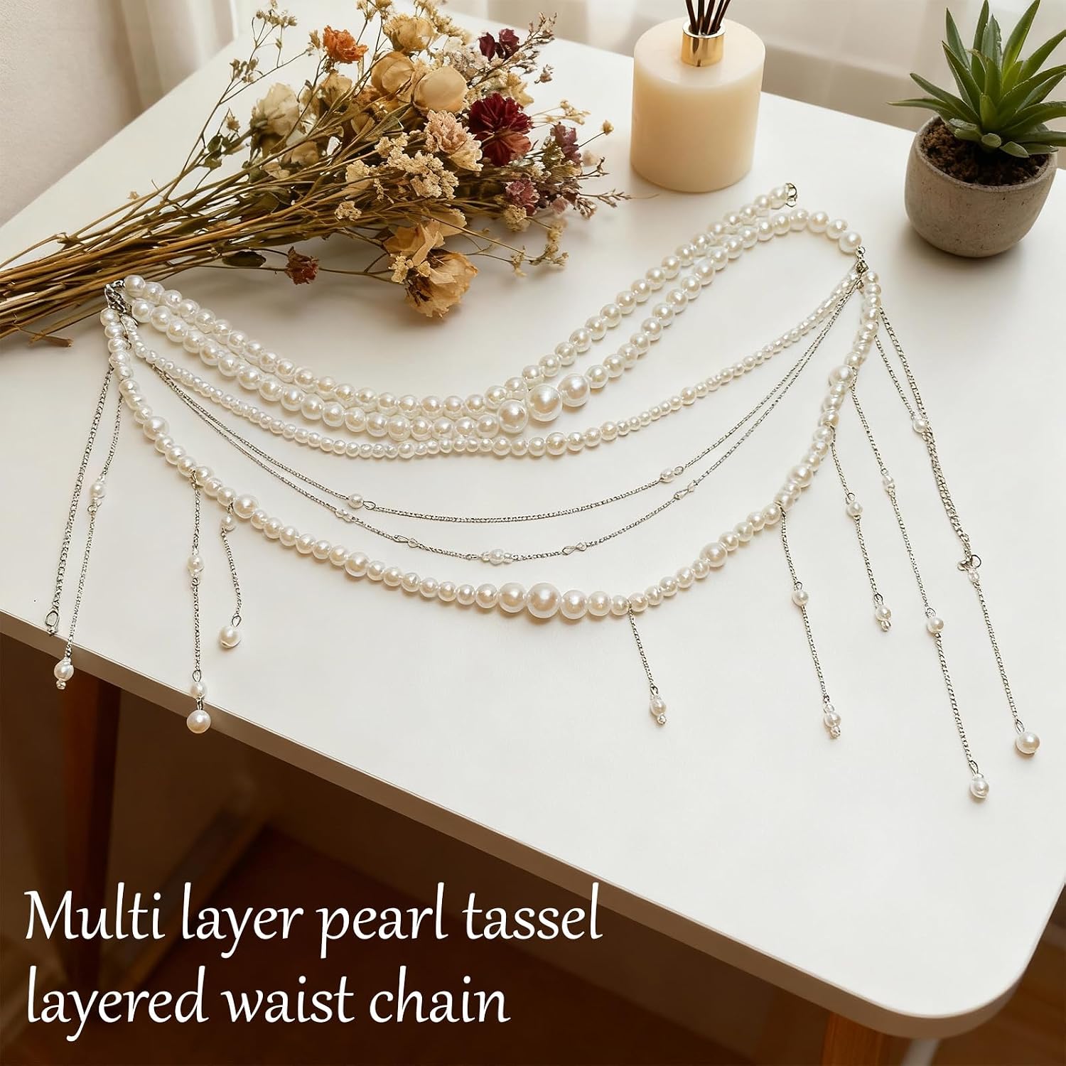 Elegant Pearl Waist Chain Belt for Women-Pearl Belt, Body Chain,Tassel Design, Bridal and Wedding Dresses