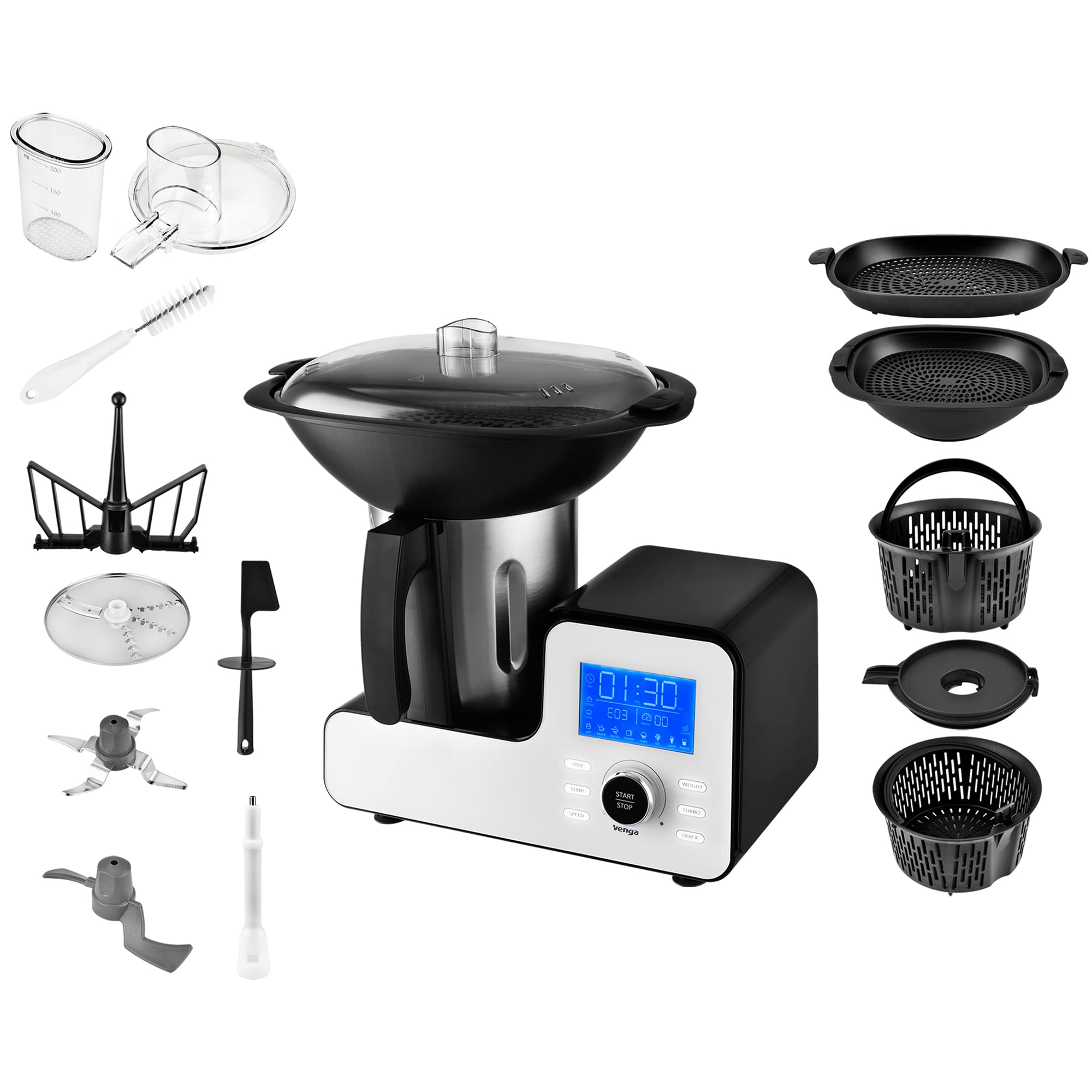Venga! Robot da Cucina Multifunzione, Formato Compatto, 10 Programmi, con Bilancia e Ricettario, 1500 W, Bianco/Nero, VG HA 3000