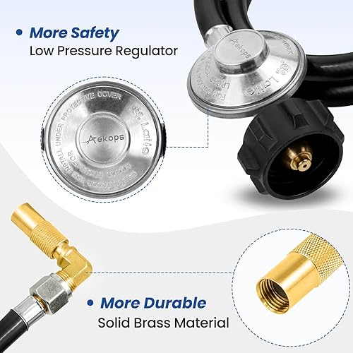 Miniatura 7 de Manguera adaptadora de propano de 6.5 pies con regulador para plancha Blackstone de 1722 pulgadas, regulador de parrilla de gas y manguera con