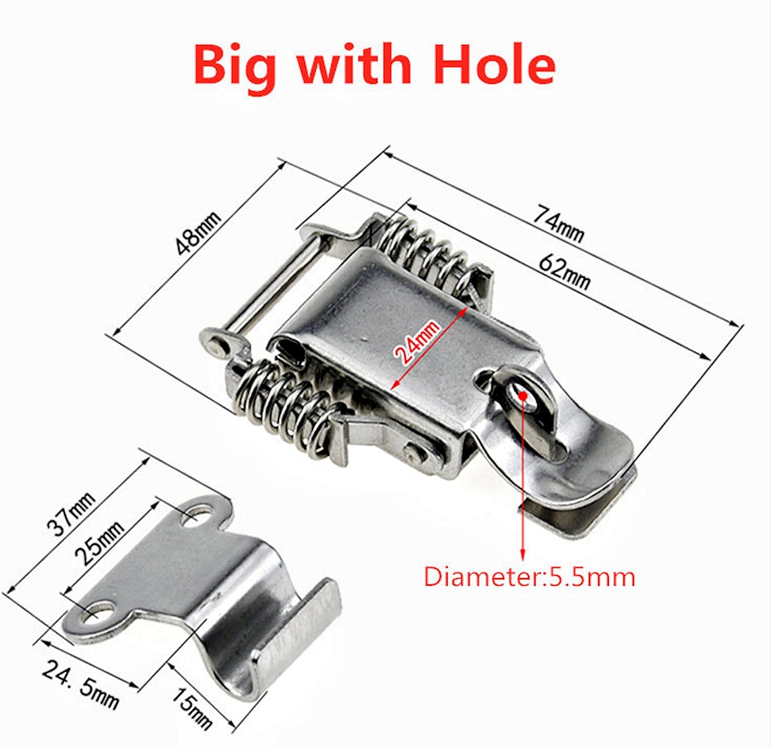 2Pcs 90 Degre Stainless Steel 304 Double Spring Loaded Suitcase Chest Tool Box Locking Hardware Toggle Latch Hasp Buckle W/Screws(CH)