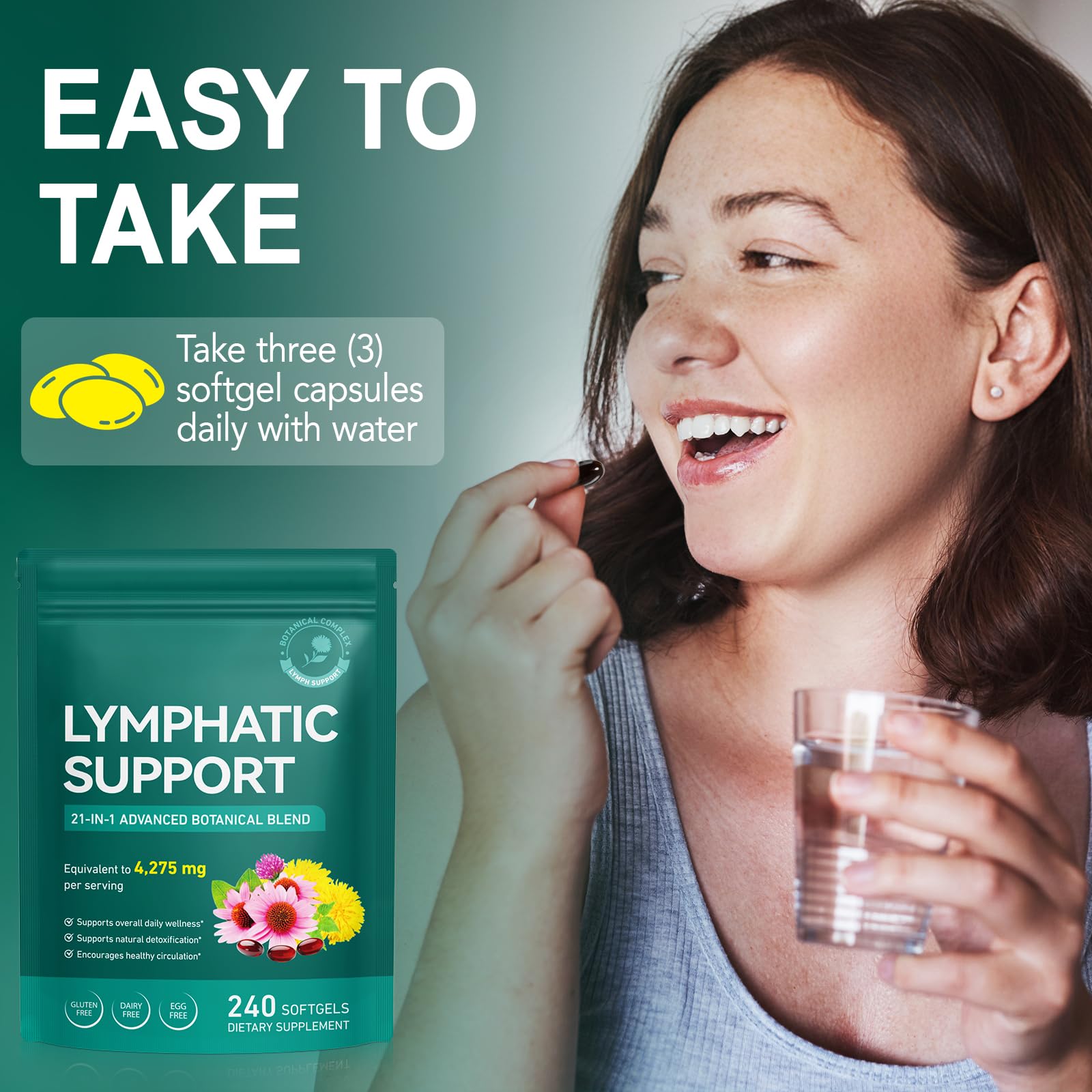 Lymphdrainage Lymphatic Drainage Supplement 4275mg 21 IN 1 Lymph System Support Lymph Cleanse Detox Reduce Swelling and Cleanse Lymph No Gluten 240 Softgel