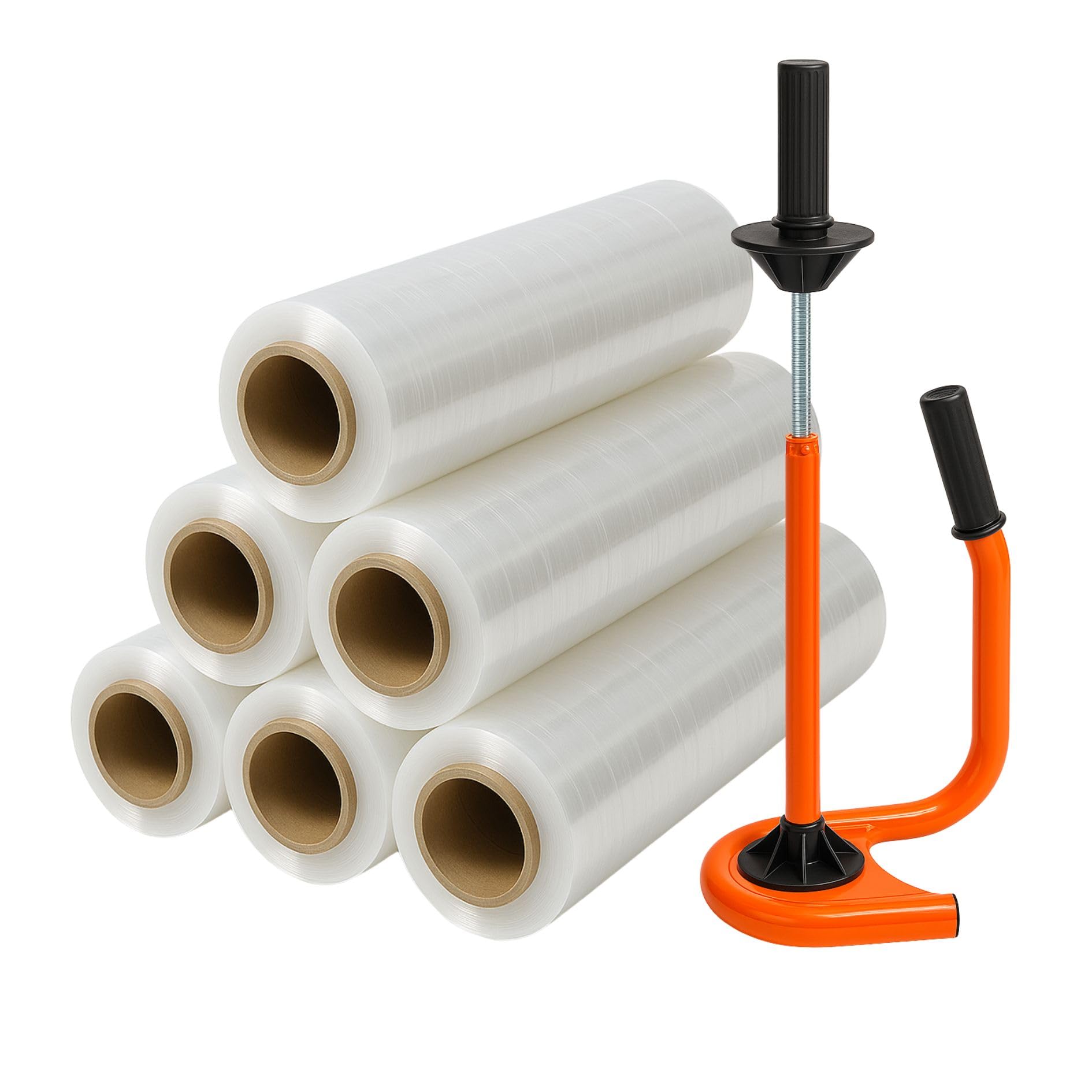 Stretchfolien Abroller Profi Orange + 6 Rollen 2,5 kg Stretchfolie 23 my (transparent)