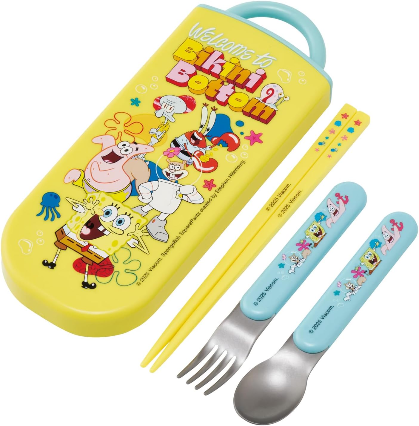 Skater TACC2-A Children's Trio Set of Chopsticks, Spoon, Fork, 6.5 inches (16.5 cm), SpongeBob, Boys, Girls,