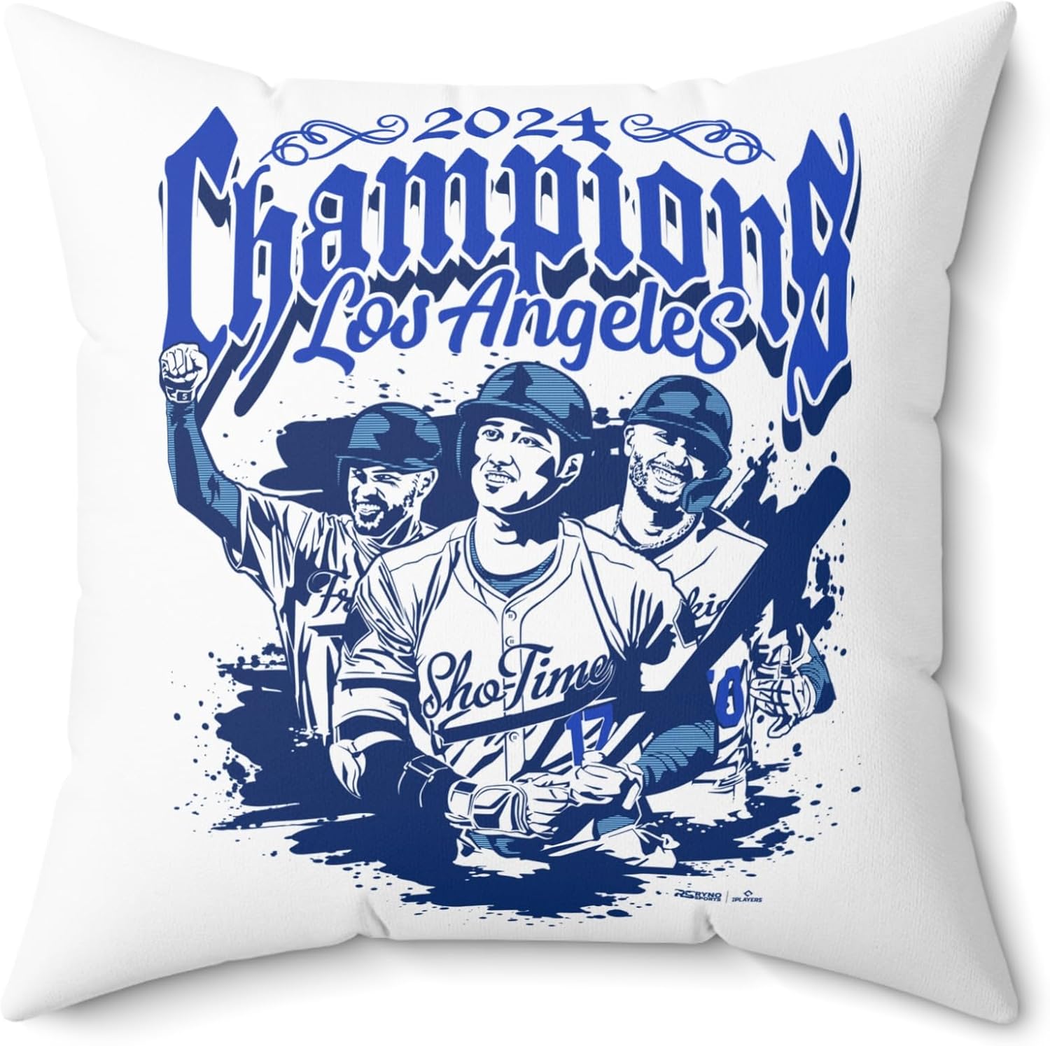 Ryno Sports Los Angeles Baseball 2024 Champions Spun Polyester Square Pillow w/Shohei Ohtani, Mookie Betts & Freddie Freeman