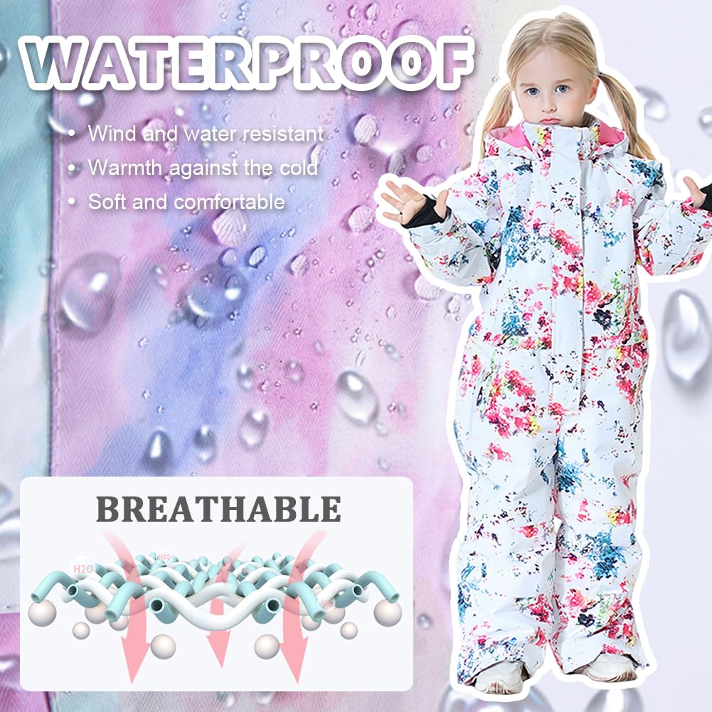 Traje de nieve para niños con capucha, a prueba de viento e impermeable, traje de esquí para niñas, mono de esquí grueso y cálido