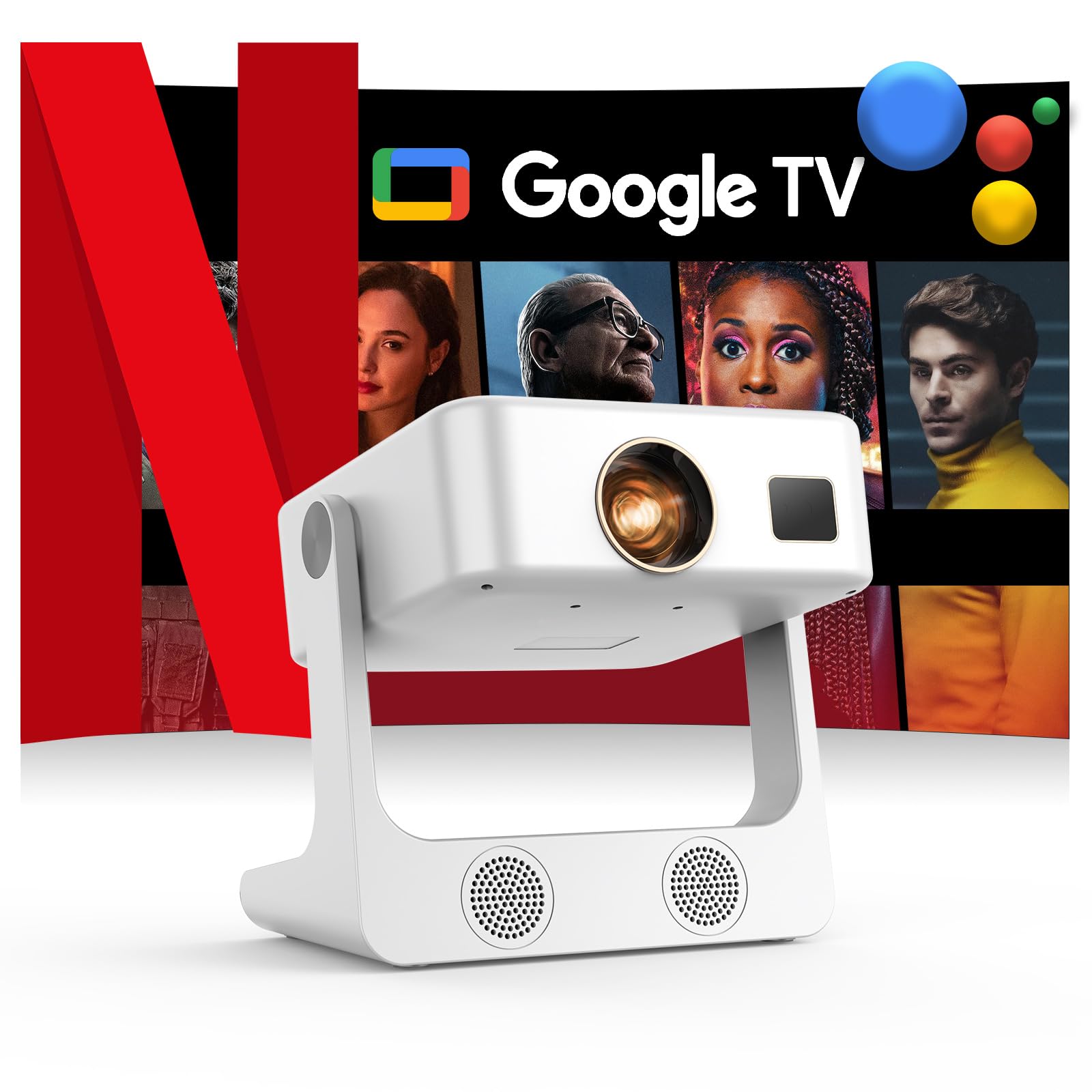 Projector 4K Compatible with Google TV|180° Stand|1500ANSI|Auto Focus/Keystone|AI Voice Control Smart Portable Projector with WiFi and Bluetooth, Sovboi 1080P Projecteur for Netflix Movie Home Theater