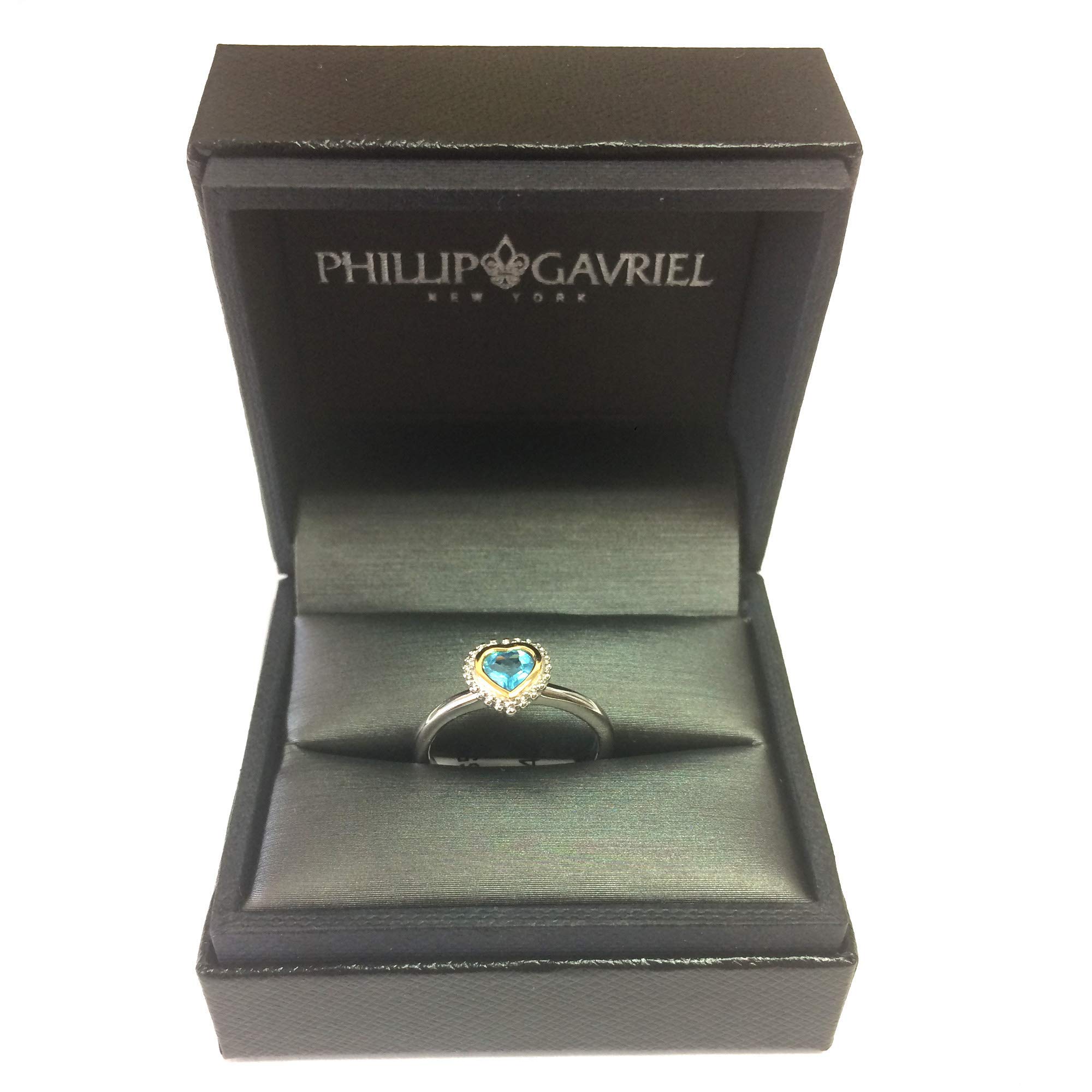 Oro 18 K e argento Sterling blu topazio fantasia cuore anello