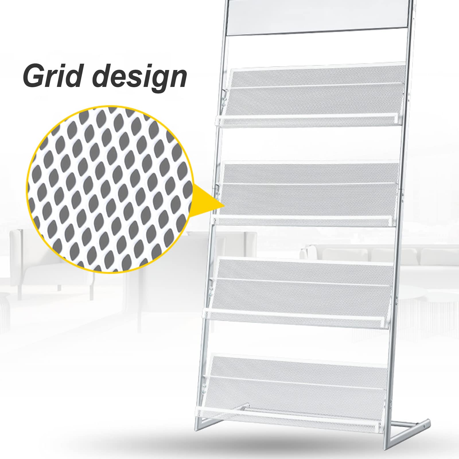 Opvouwbaar literatuurdisplay rek 5 niveaus verstelbare hoogte vloerstaande tijdschriften/brochure/catalogus organizer plank, voor cafés/theehuis/eetkamer (maat: A3 model