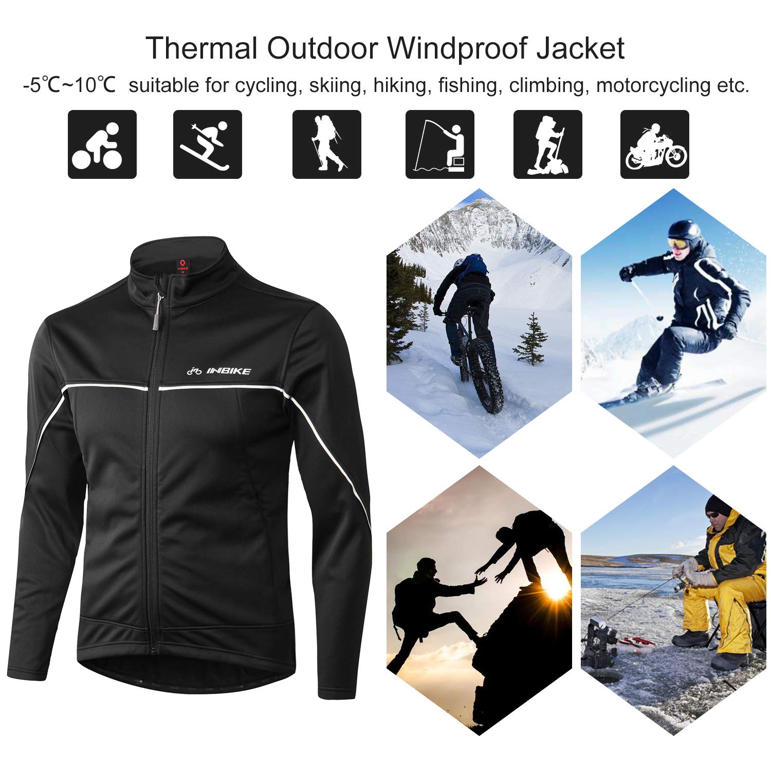 INBIKE Veste Cyclisme Pour VTT Velo Homme Hiver Vestes Thermique Imperméable Coupe-vent Sportwear