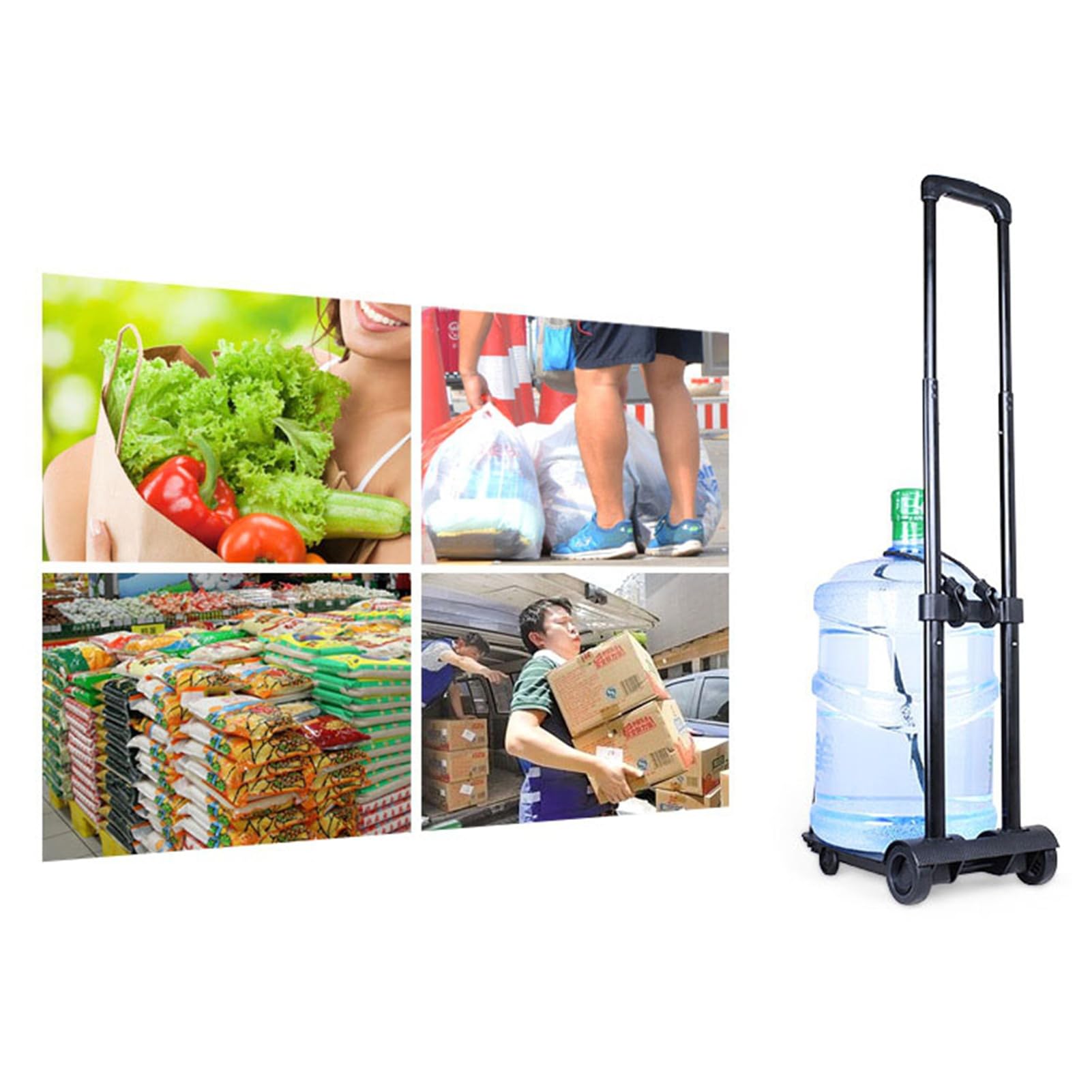 Carrello Pieghevole per Bagagli con 2 Ruote Portatile Capacità 50kg per Viaggio Aeroporto Shopping
