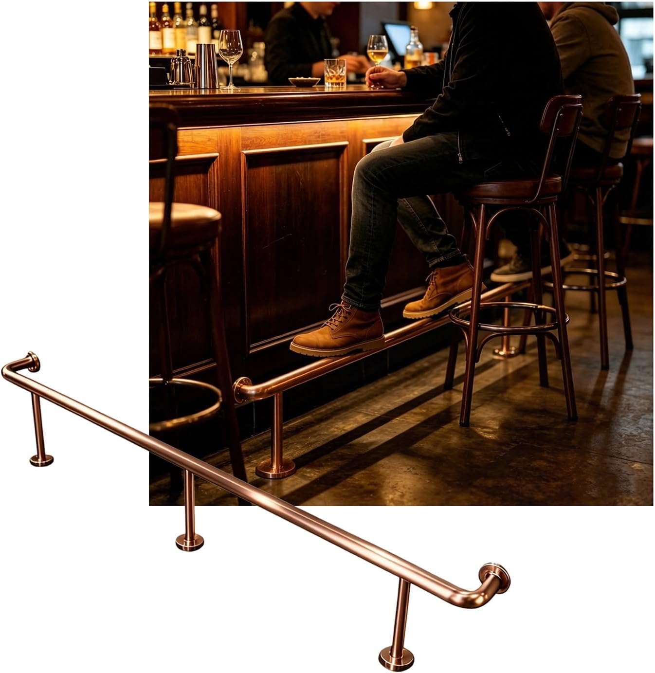 Epano Rose Gold Lxxw Bar Foot Rail Bar Foot Rail Kit For Indoor 3.28~16.4Ft Bracket For Restaurant Kitchen Cafe Library(,3.5M/11.48Ft)