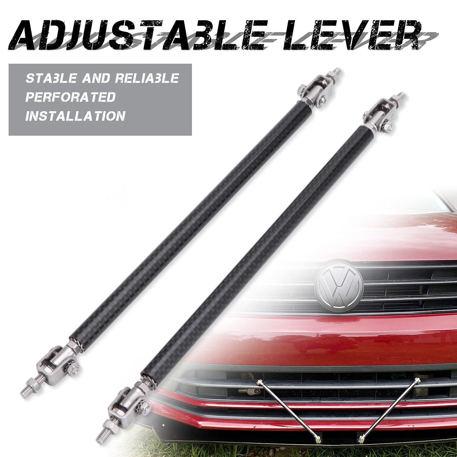 2 barre di supporto splitter regolabili, 20,3 - 33 cm, per paraurti anteriore, universale, in carbonio, 25,4 - 33 cm
