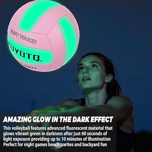 Miniatura 5 de KUYOTQ Balón de voleibol que brilla en la oscuridad, tamaño 5, color rosa, luminoso, para juegos nocturnos, pelota de entrenamiento al aire libre e