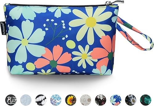 Miniatura 1 de Gloppie Bolsa de maquillaje de viaje para mujer, bolsa de cosméticos pequeña con cremallera, Klein Blue Flower, Moda