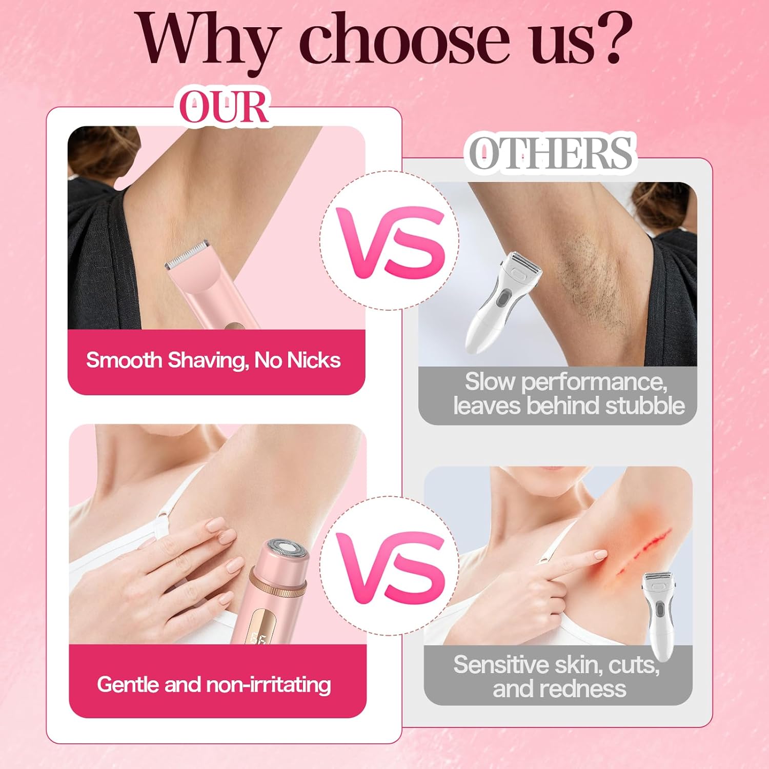 Bikini Trimmer for Women 2in1 High Power Epilators Hair Removal Waterproof Electric Razors Women's Electric Razor Pubic Hair Trimmer Shaver for Women for Ladies Pubic, Face, Underarms, Legs (Pink) - Image 3