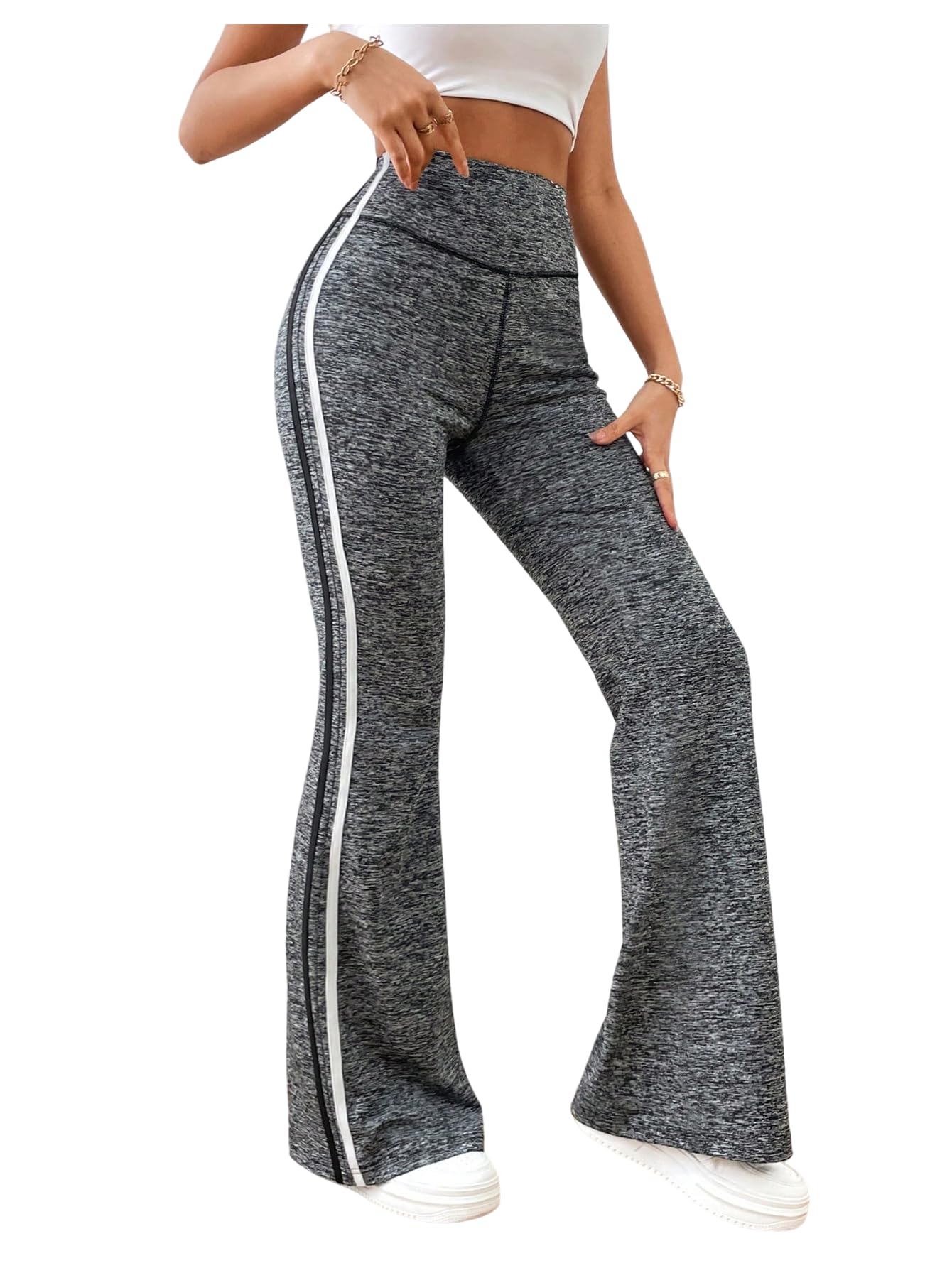Verdusa Womens Striped Flared Pants High Waisted Skinny Casual Yoga Pants Flared Bottoms Trousers
